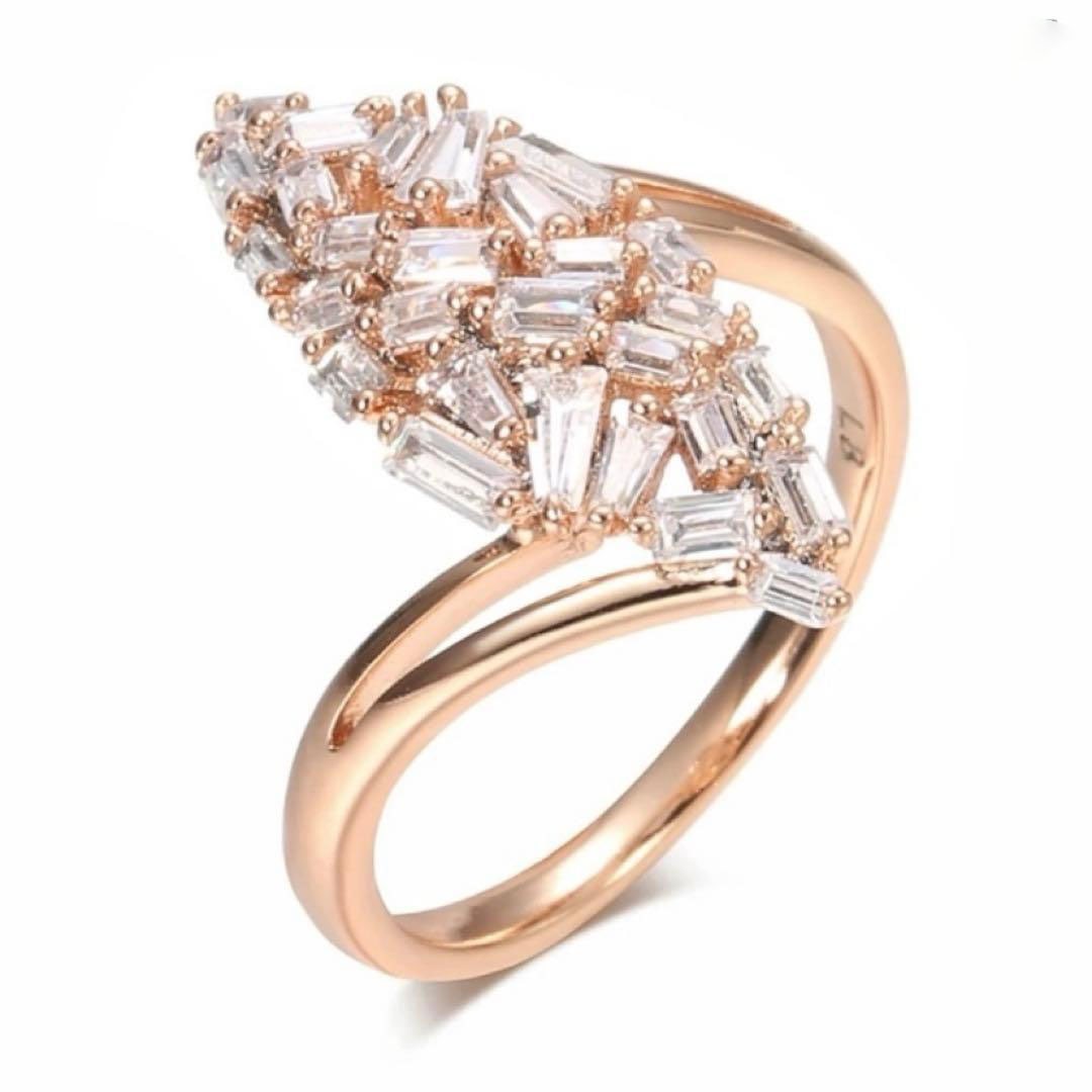 (Second-hand) [K14GP Mark 585RG] Diamond Cone Cut Zirconia: This stylish ring is set with sparkling elongated conical zircon stones, creating a striking visual effect. Color: Rose Gold Size: 13 [Material] 14K gold-plated, 585RG engraved 