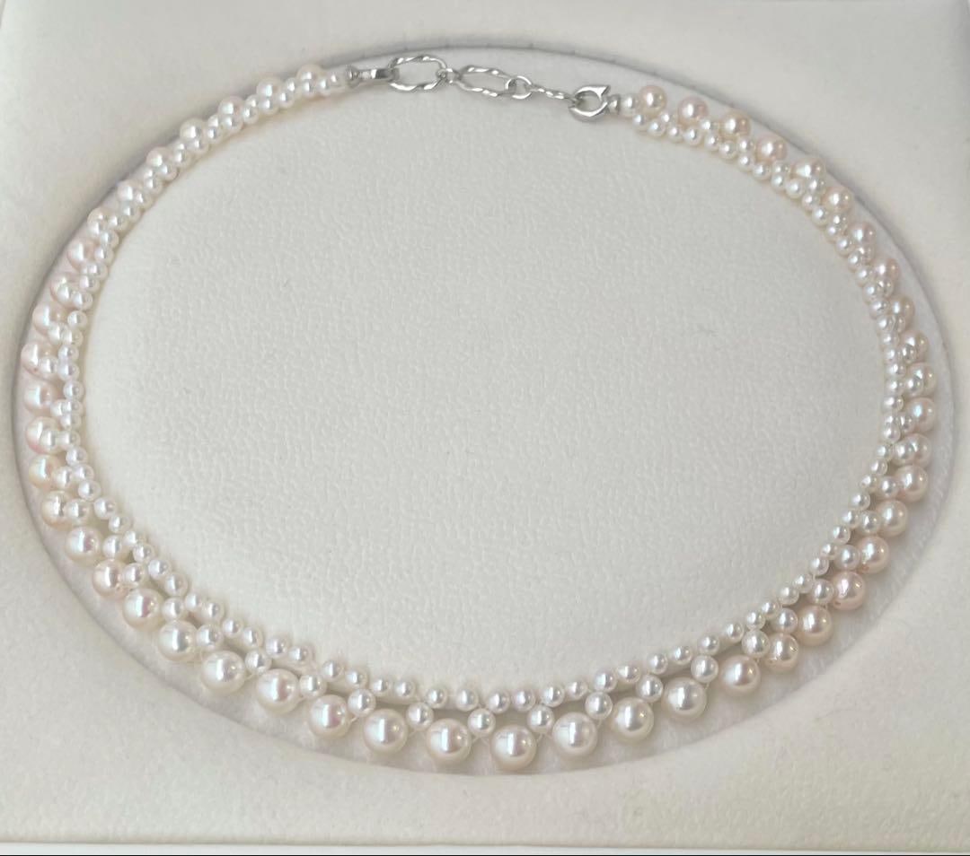 (Second-hand) Akoya pearl braided necklace, S925 sterling silver: Akoya Pearl Woven Necklace, S925 Sterling Silver, Excellent Luster Akoya Pearls: 5.5mm-6.3mm x 49 pieces Natural Freshwater Pearls: 3.0mm-3.5mm, 3.5mm-4.0mm Metal Accessories S925 engraved 38cm with