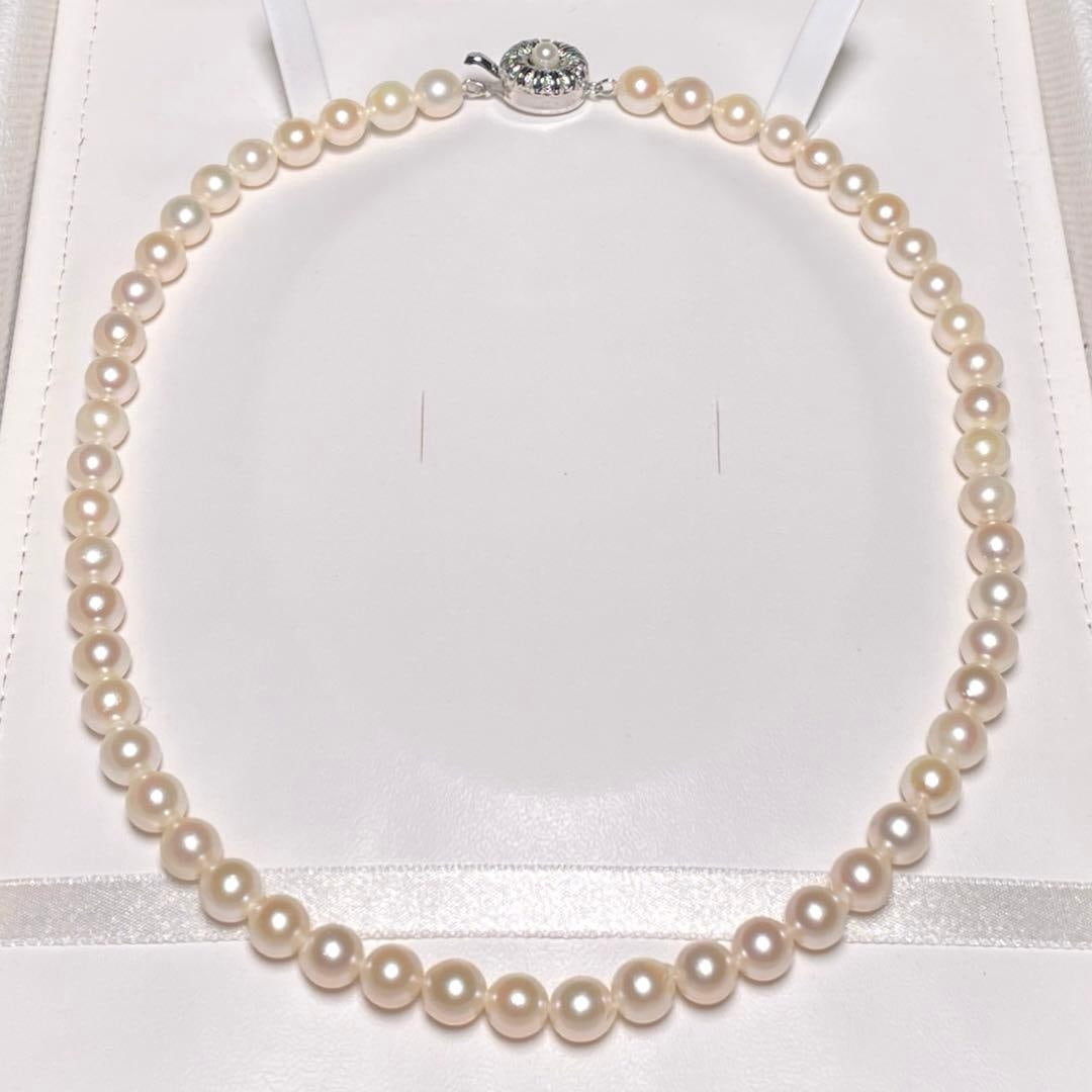 (Second-hand) Akoya Pearl Necklace: Akoya Pearl Necklace, Bead diameter: approximately 7.0-7.4 mm Wearing length: approximately 42.6 cm Bead shape: round Marked as silver