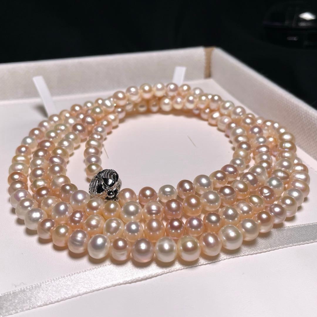 (Second-hand) Pearl necklace: Pearl Long Necklace Bead diameter: approximately 6.7-7.7 millimeters Length when worn: 121.4 centimeters Marked as silver