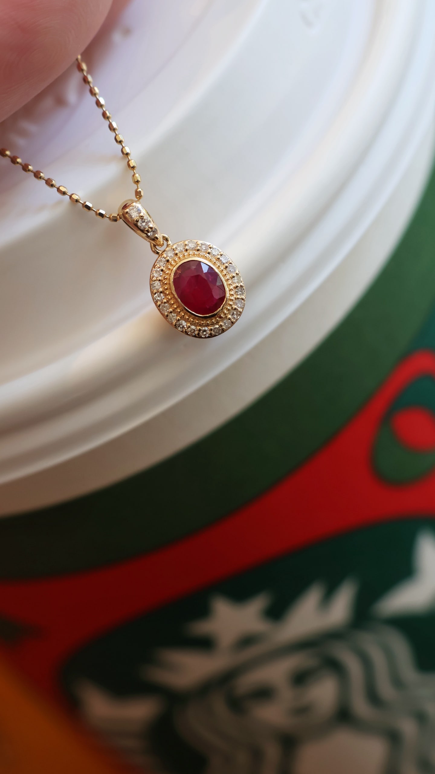 18K Gold Ruby Diamond Pendant - 4