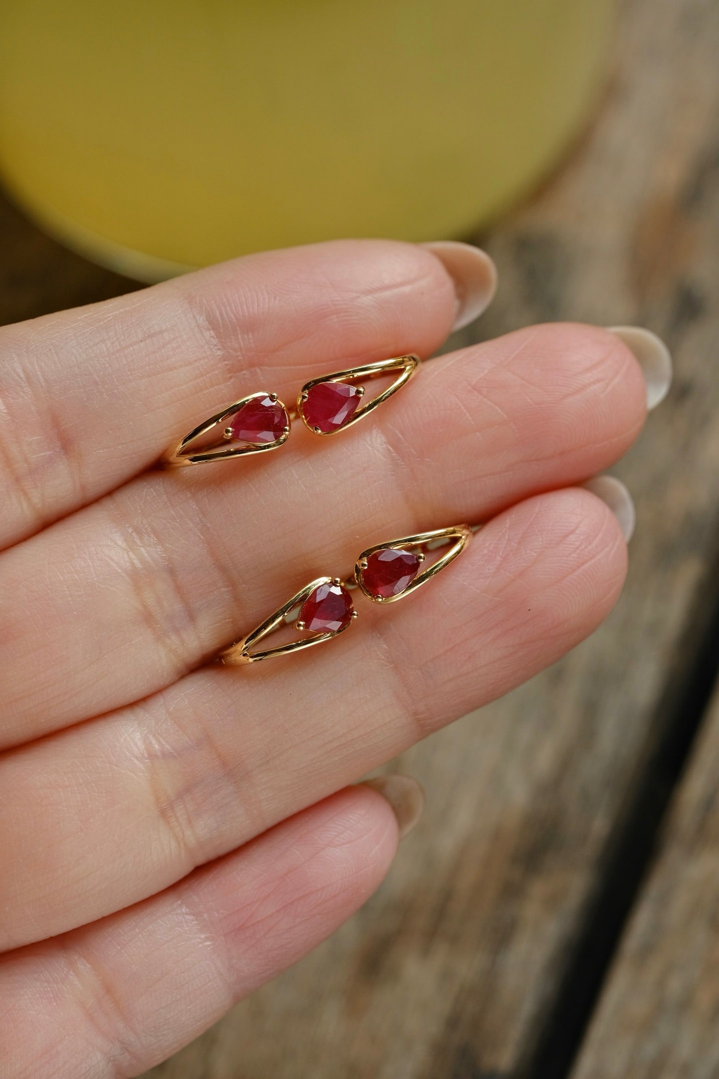 18K Gold Ruby Earrings - 2