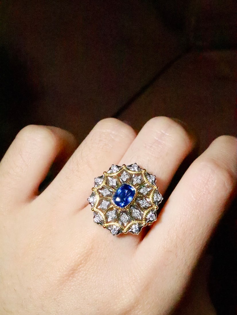 Platinum Sapphire Diamond Ring - 5