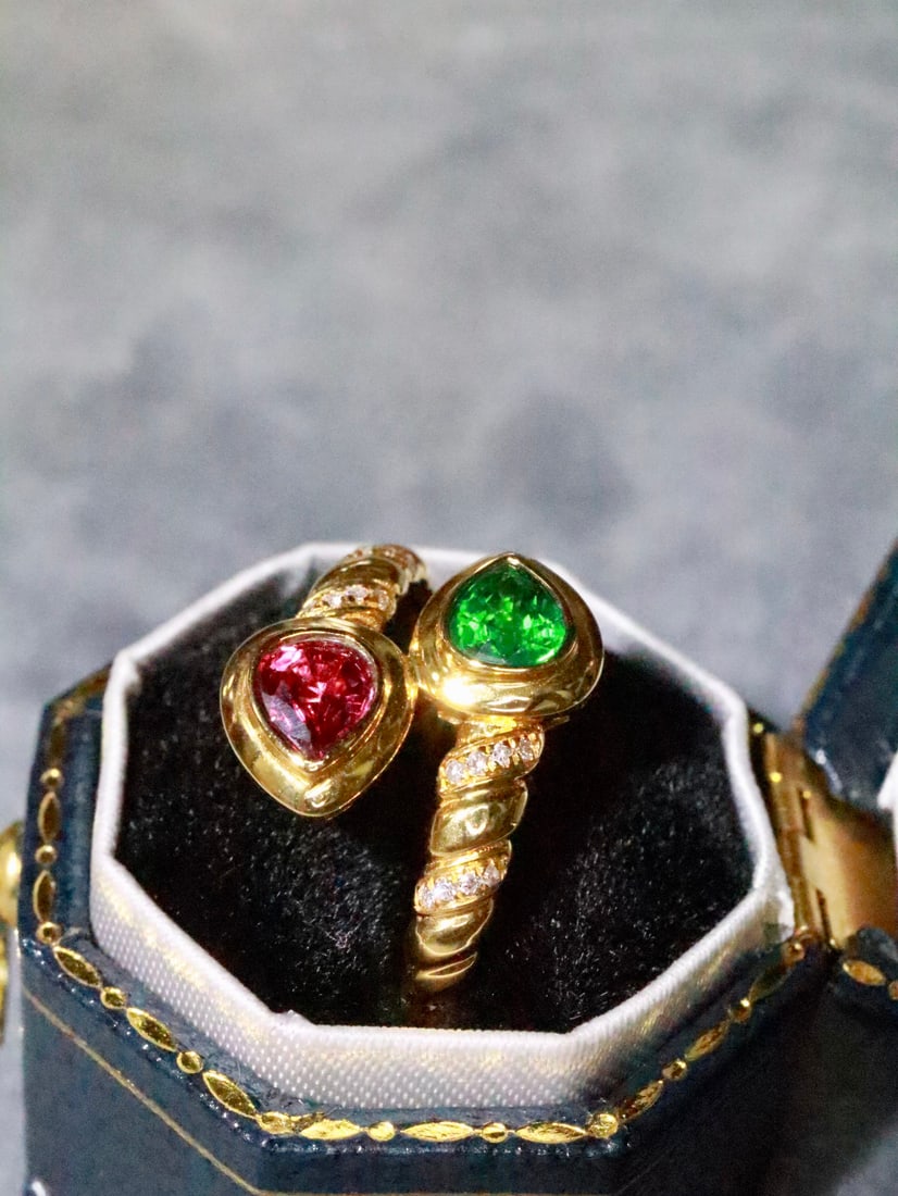 18K Gold Ruby and Tsavorite Ring - 2