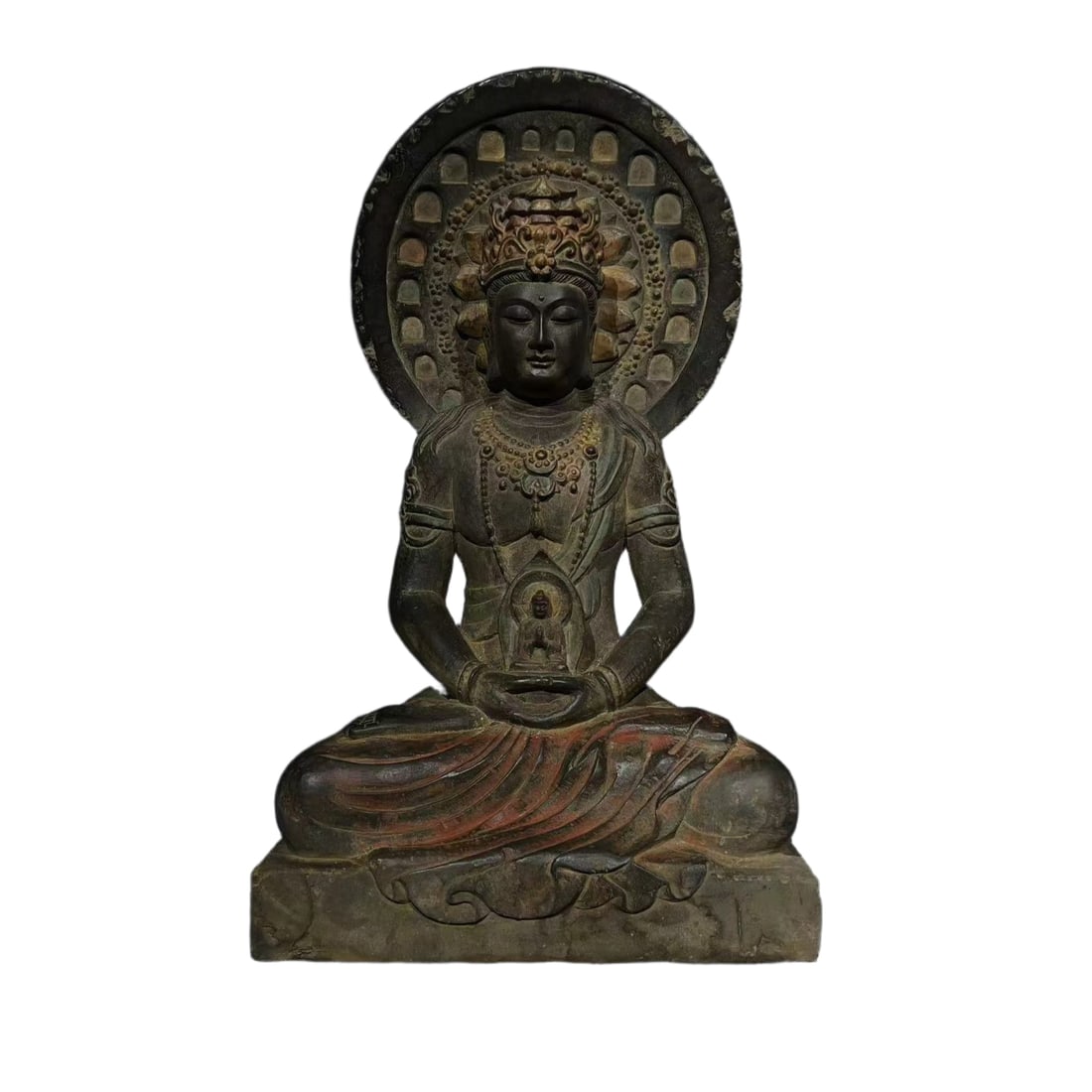 Stone-carved painted Buddha statue (1 of 7)