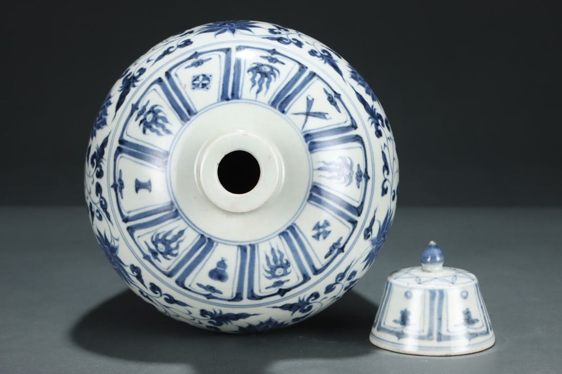Yuan Dynasty blue and white meiping vase with intertwined lotus branches, lions, and embroidered - 8