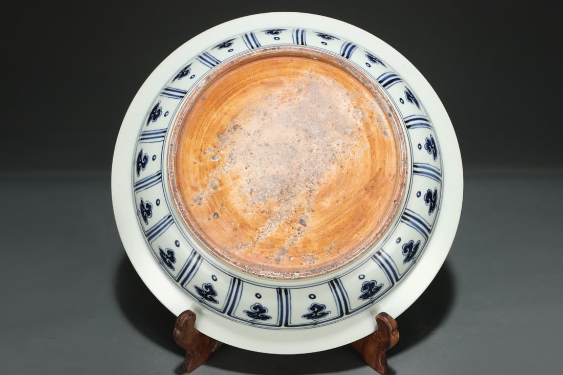 Yuan Dynasty blue and white porcelain plate with red and green color, decorated with intertwined - 7