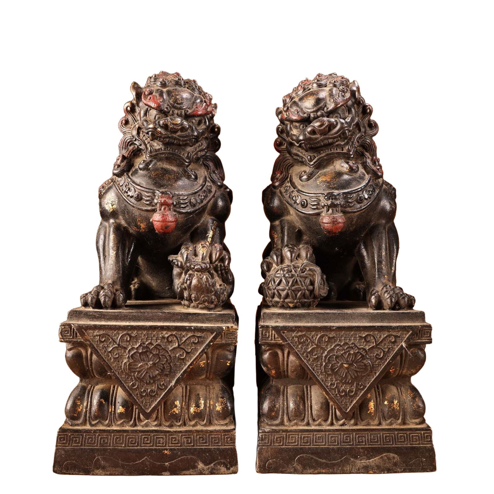 Pair of copper painted lion statues (1 of 12)
