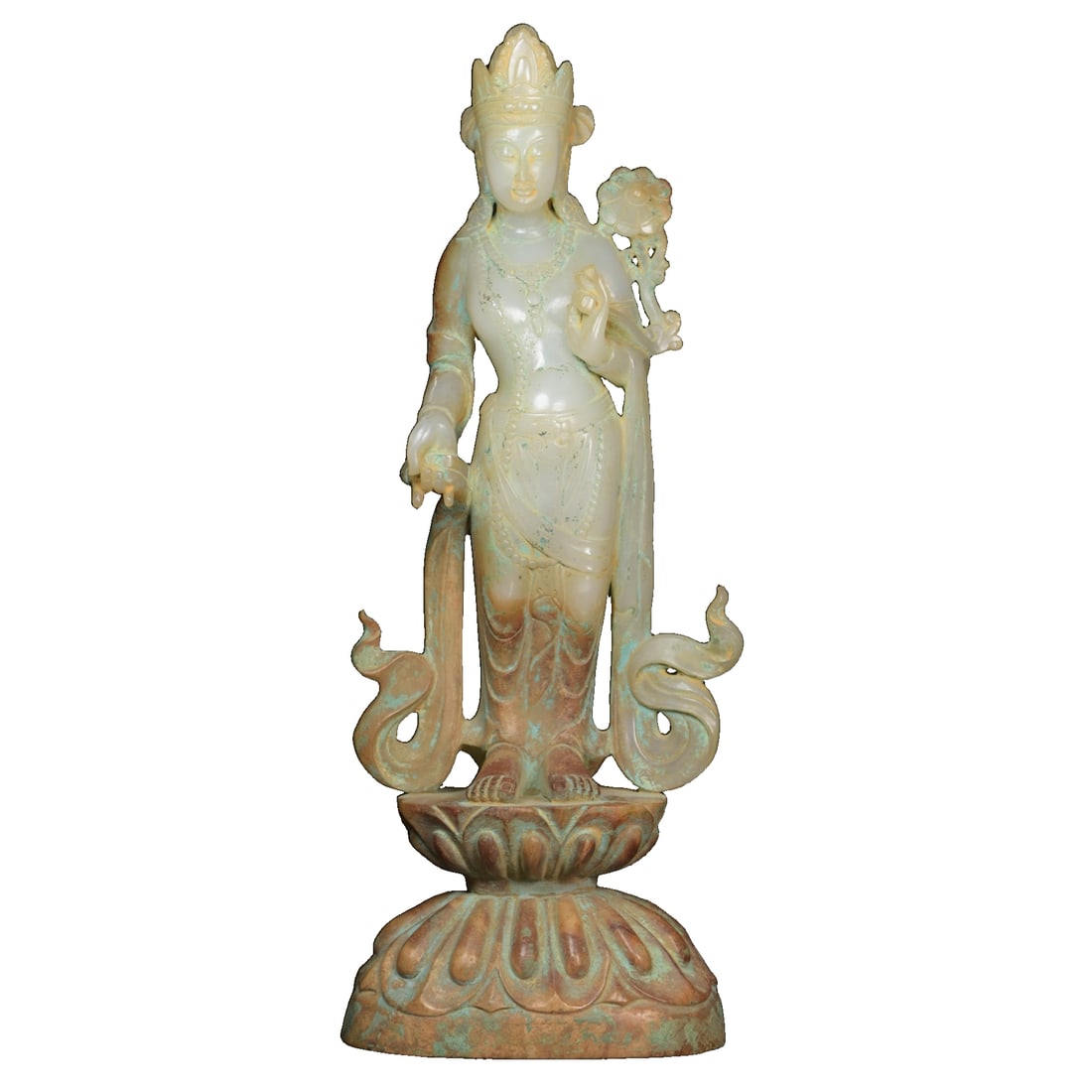 Hetian Jade Guanyin: Rare antique collection, a national treasure on earth - Hetian jade Guanyin.Specifications: 32×12.6×7.3 cm, weight 2132 grams.