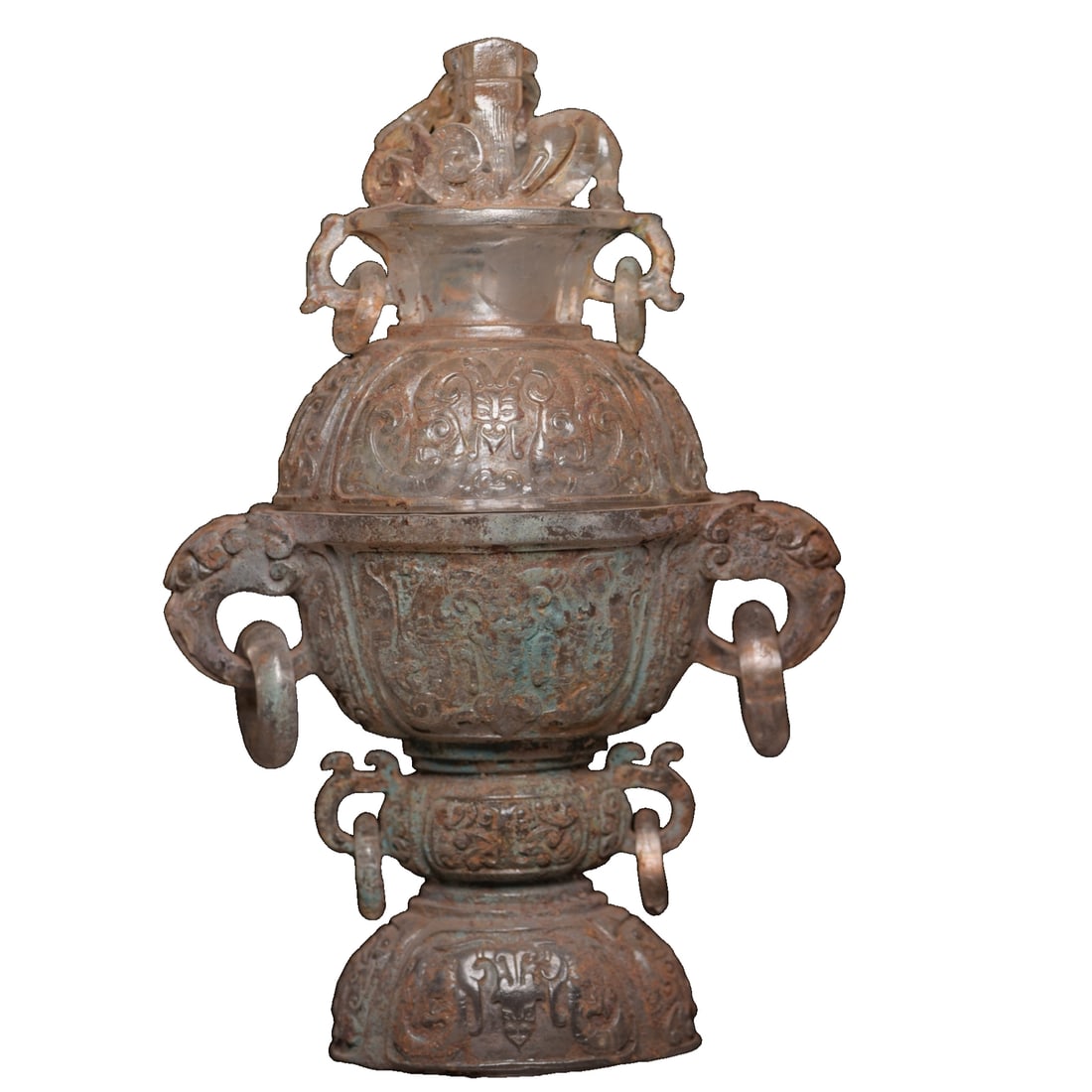 Glass furnace: This glass furnace measures 22×15×6 cm and weighs 932 grams, with a dignified and elegant design. The body of the furnace is covered with simple and heavy ancient patterns, finely carved, mostly
