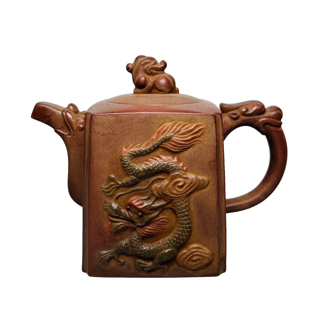 Taiwanese collector's old purple clay teapot from Yixing Factory, made by Yang Pengnian, in the: Taiwanese collector's old purple clay factory, Yang Pengnian's square dragon teapot, capacity 500cc, dimensions as shown in the picture.
