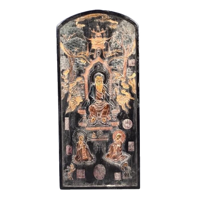 Huizhou old ink glass pharmacist Buddha: Huizhou old ink glass pharmacist Buddha, weighing approximately 770g, with dimensions of 24.1x11.2 cm.