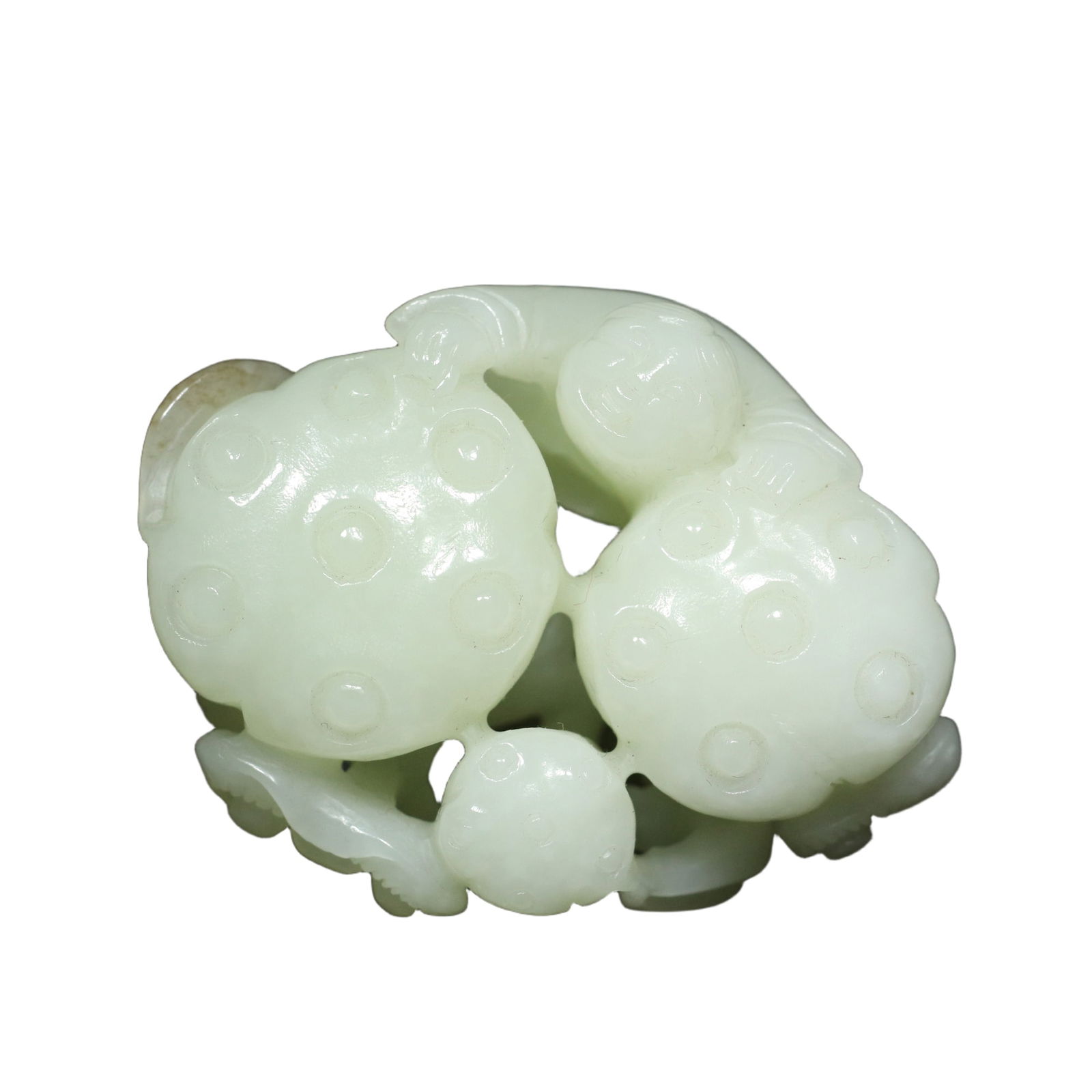 Qing Dynasty Hetian Jade Lotus Seedpod Child Holding Item: Antique Qing Dynasty Hetian jade carving of lotus with child, exquisite craftsmanship, delicate jade quality, aged patina, detailed as shown in the picture, dimensions: 6.5x5.1x3.2 centimeters,