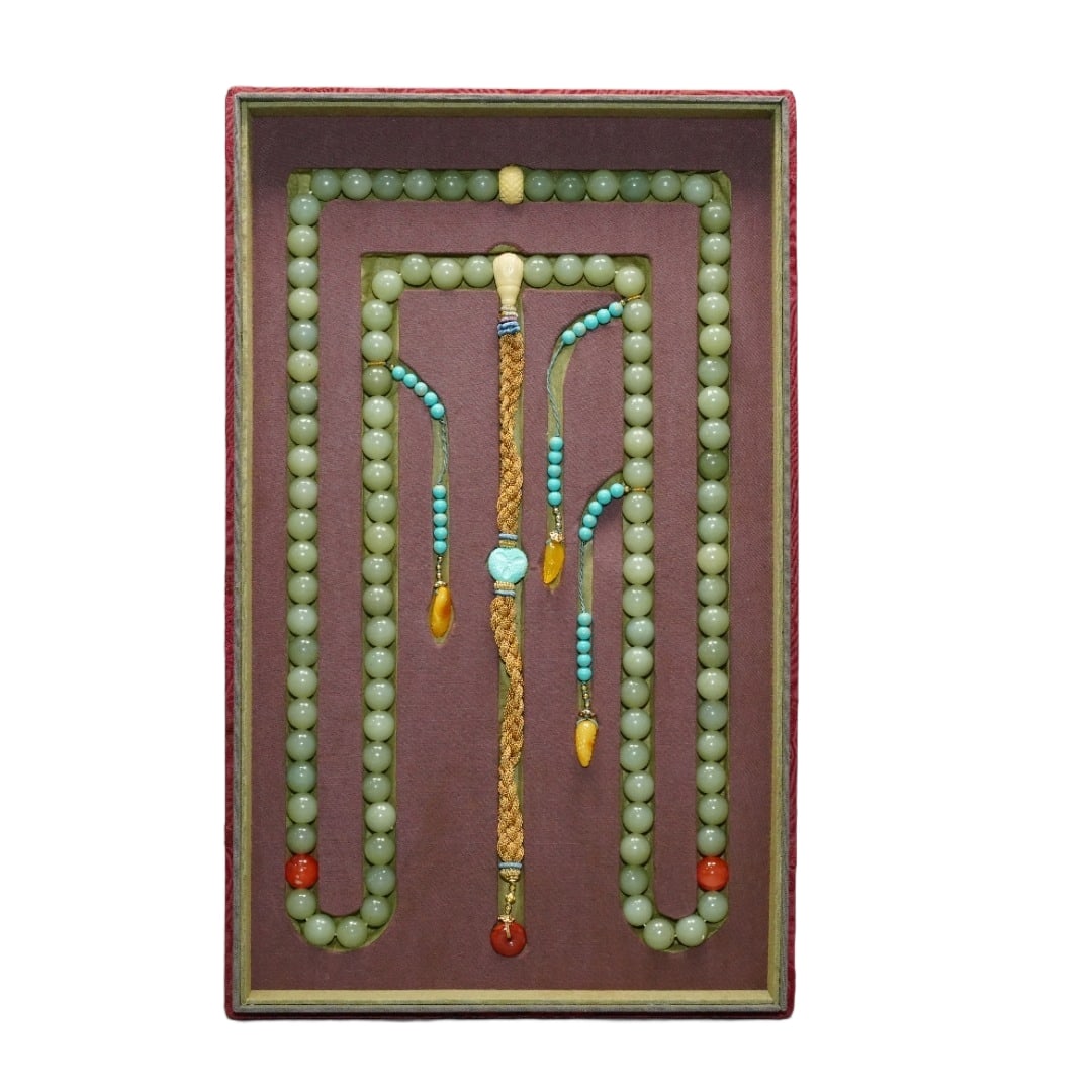 Qing Hetian jade morning pearl set: Qing Dynasty Hetian Jade Beads SetSize: Each bead has a diameter of 1.4cm, total weight 508 grams