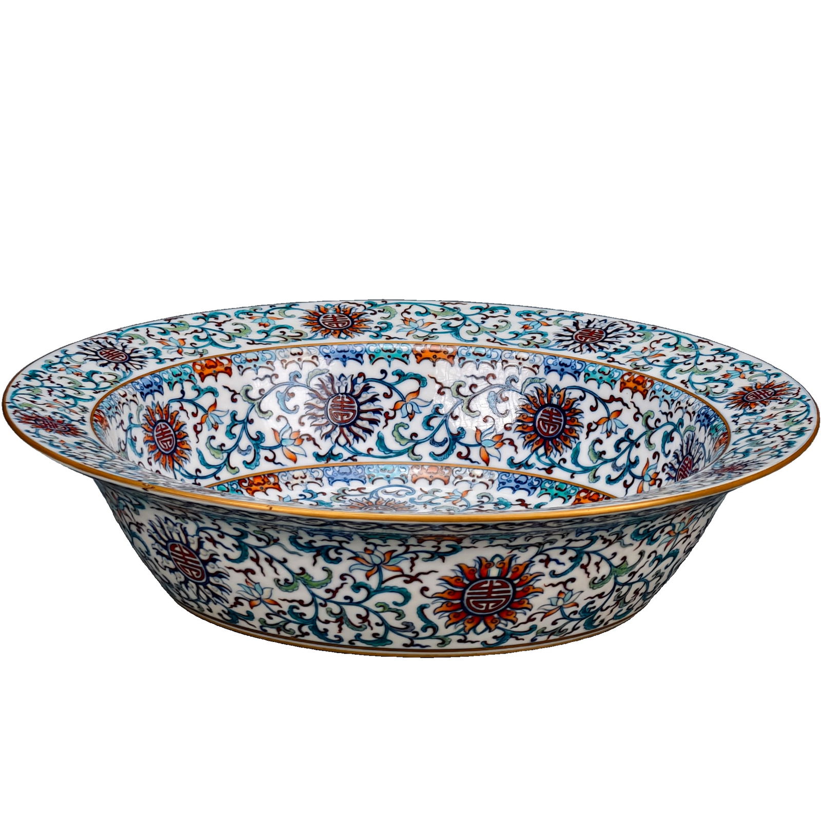 Qianlong period of the Qing Dynasty, a porcelain basin with continuous patterns of happiness and (1 of 10)