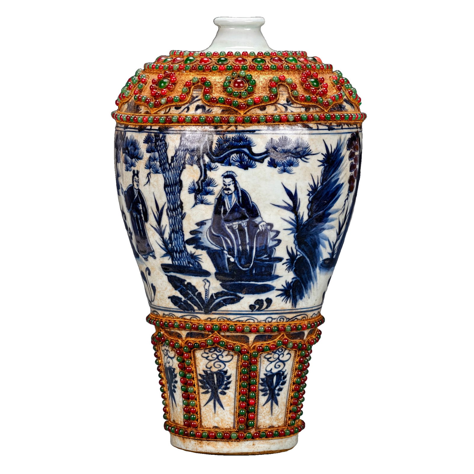 Yuan Dynasty blue and white porcelain vase with painted figures. (1 of 10)