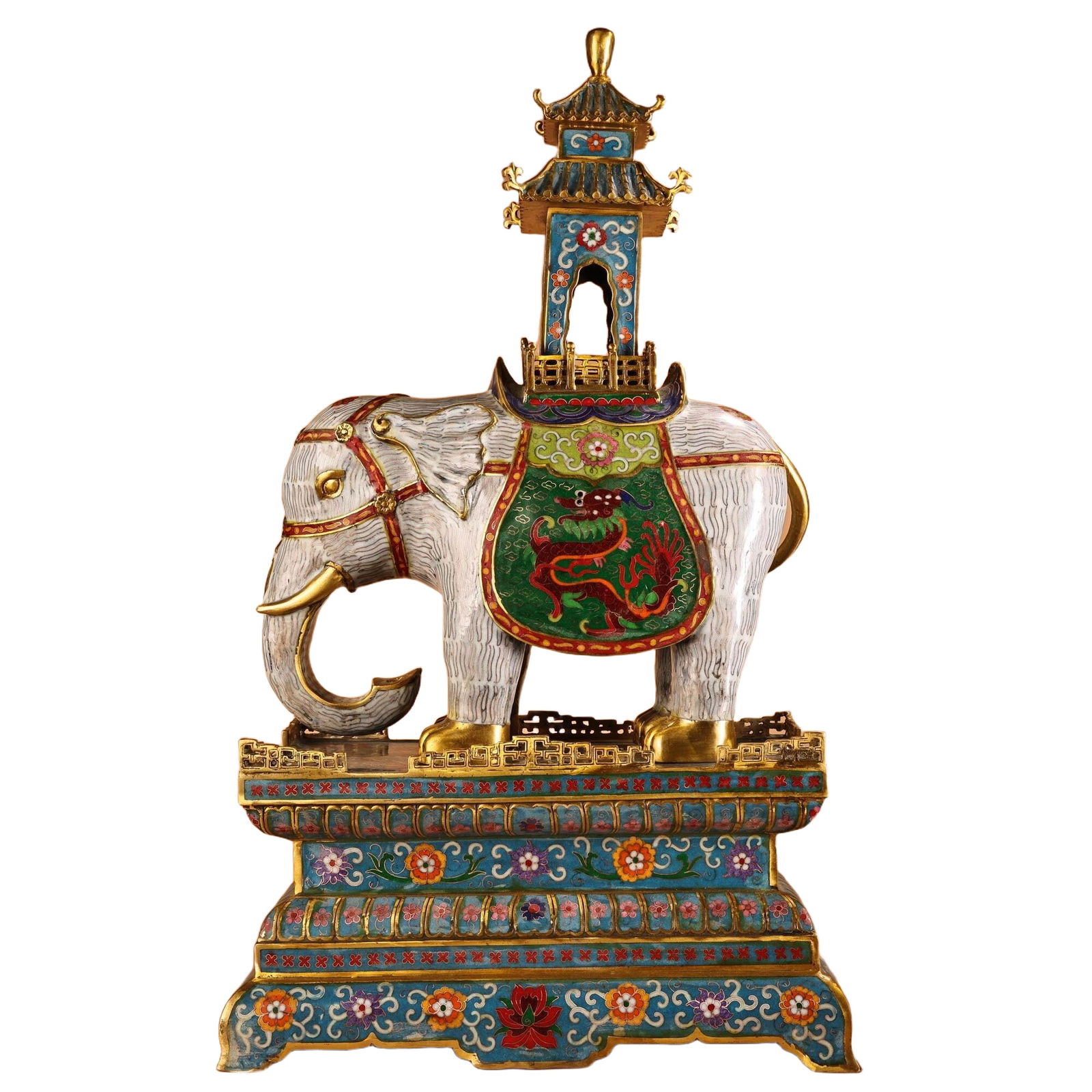 Cloisonne gilt bronze pagoda-shaped incense burner: Cloisonne Gilt Bronze Pagoda-shaped Incense BurnerExquisite craftsmanship, beautiful designWeighs 21 kilograms, 71 centimeters in height, 37 centimeters in width
