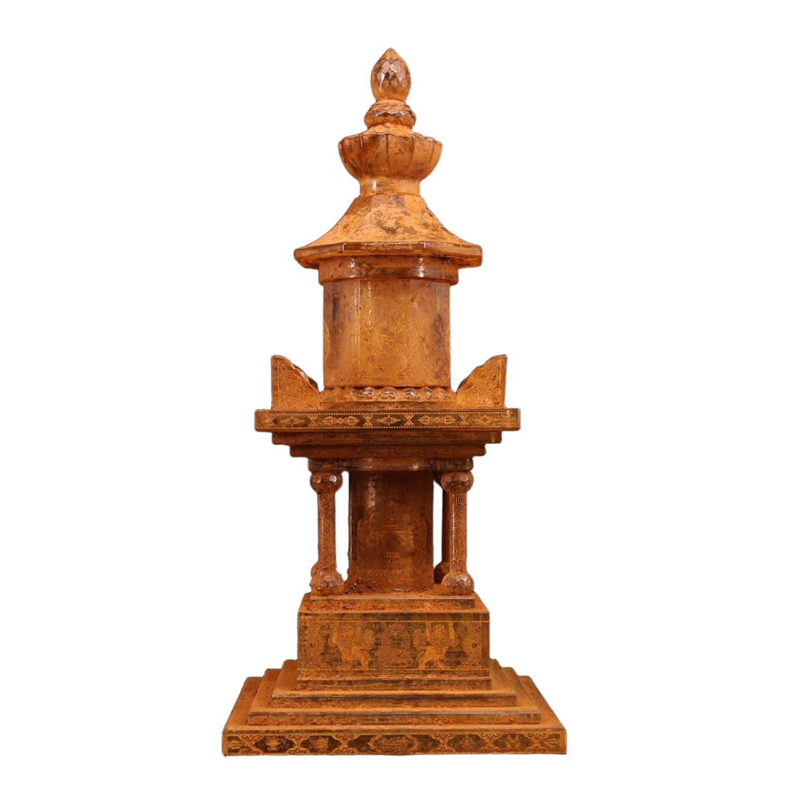 One crystal-carved stupa with inscriptions and gold detailing. (1 of 10)