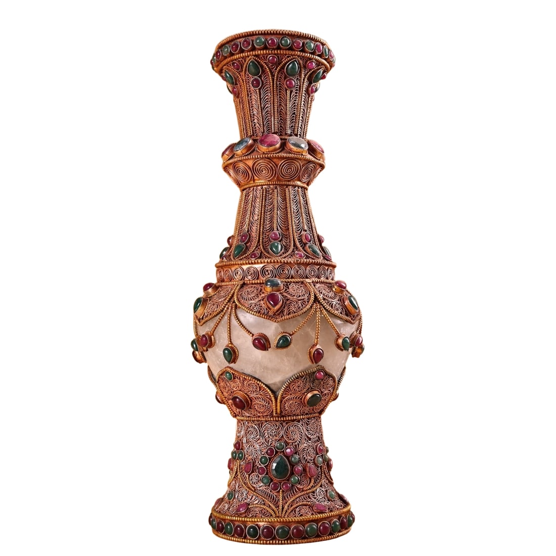 Handmade flower silk inlaid with gemstones, natural crystal vase, treasure pot. (1 of 12)