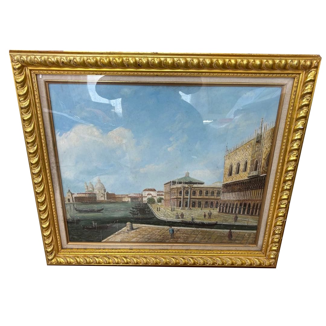 Venice landscape oil painting, already framed.: Venice landscape oil painting, already framed, for art collection.This is a Western landscape painting depicting Venice, Italy, showcasing the Doge's Palace, the canal, and gondolas on the canal.You