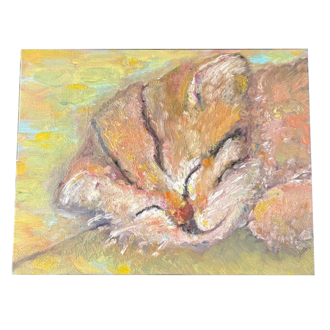 Cat oil painting - original artwork, size F0.: Cat Oil Painting - Original artwork, F0 size painting (180mm x 140mm), by artist: Peach
