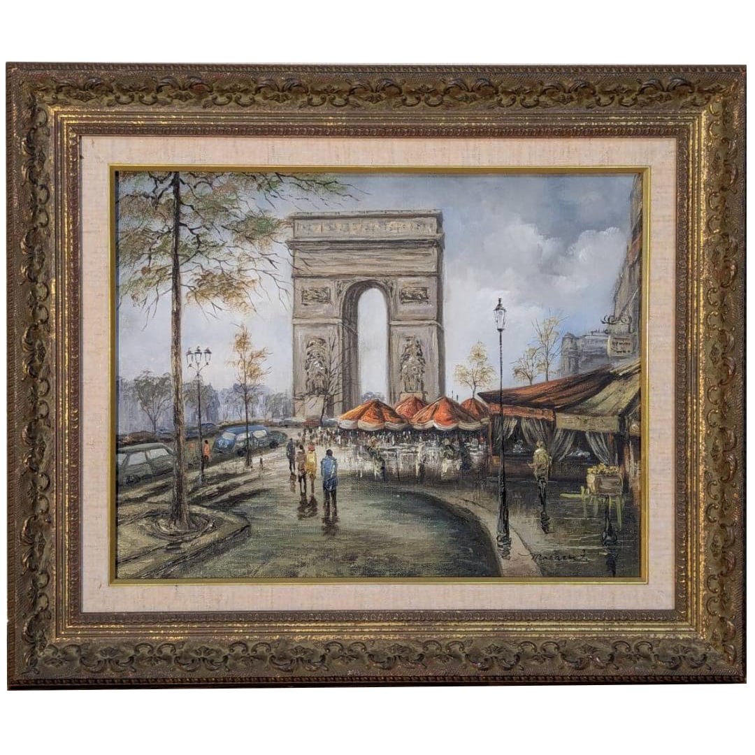 Nakamura Katsu's oil painting - Triumphal Arch and Parisian Market Scene, European landscape.: Nakamura Katsu's oil painting, size 6, "The Arc de Triomphe and Paris Market Scene," European landscape.Basic InformationYear of birth: 1937 (born in Hyogo Prefecture)Place of birth: Hyogo PrefectureE