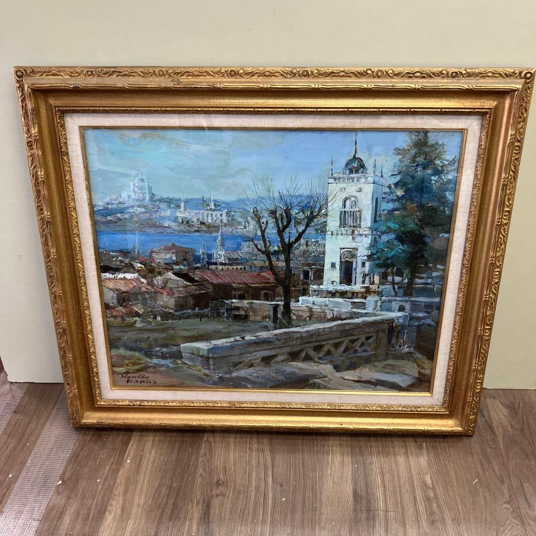 Oil on canvas by Mamoru Kano, F10 size, depicting a landscape: Oil on canvas by Mamoru Kano, size F10, landscape painting, with gold foil, framed, signed.This is an oil painting created by the artist Gana Shou, depicting a landscape painting full of emotional ten