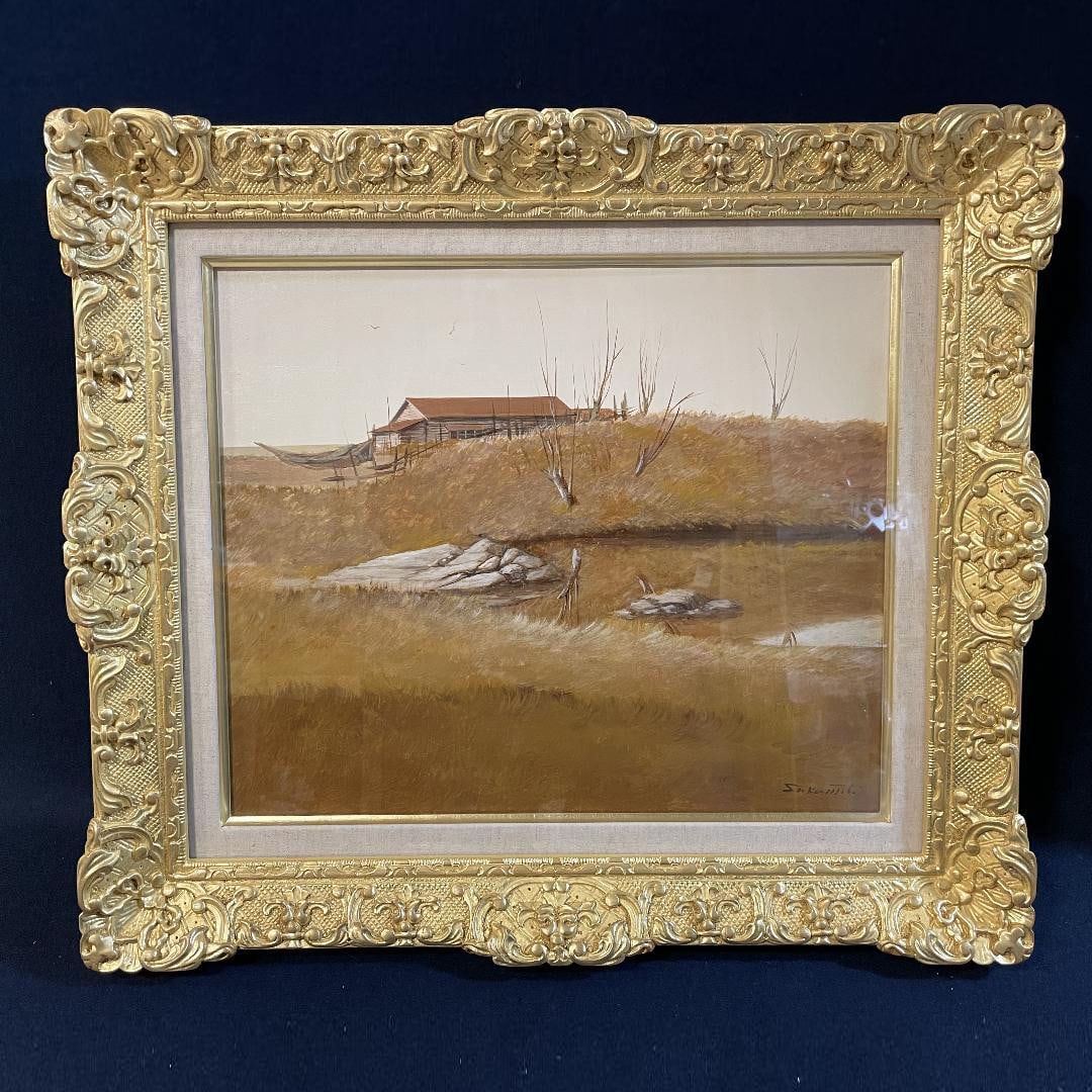 Shuji Sakamoto - House by the Sea, Landscape Painting: Original work by Shuji Sakamoto, "Seaside Cottage," landscape oil painting, framed, signed, F8 sizeArtist: Shuji SakamotoTitle: Seaside CottageAccessories: FramedFront Panel: AcrylicFramed