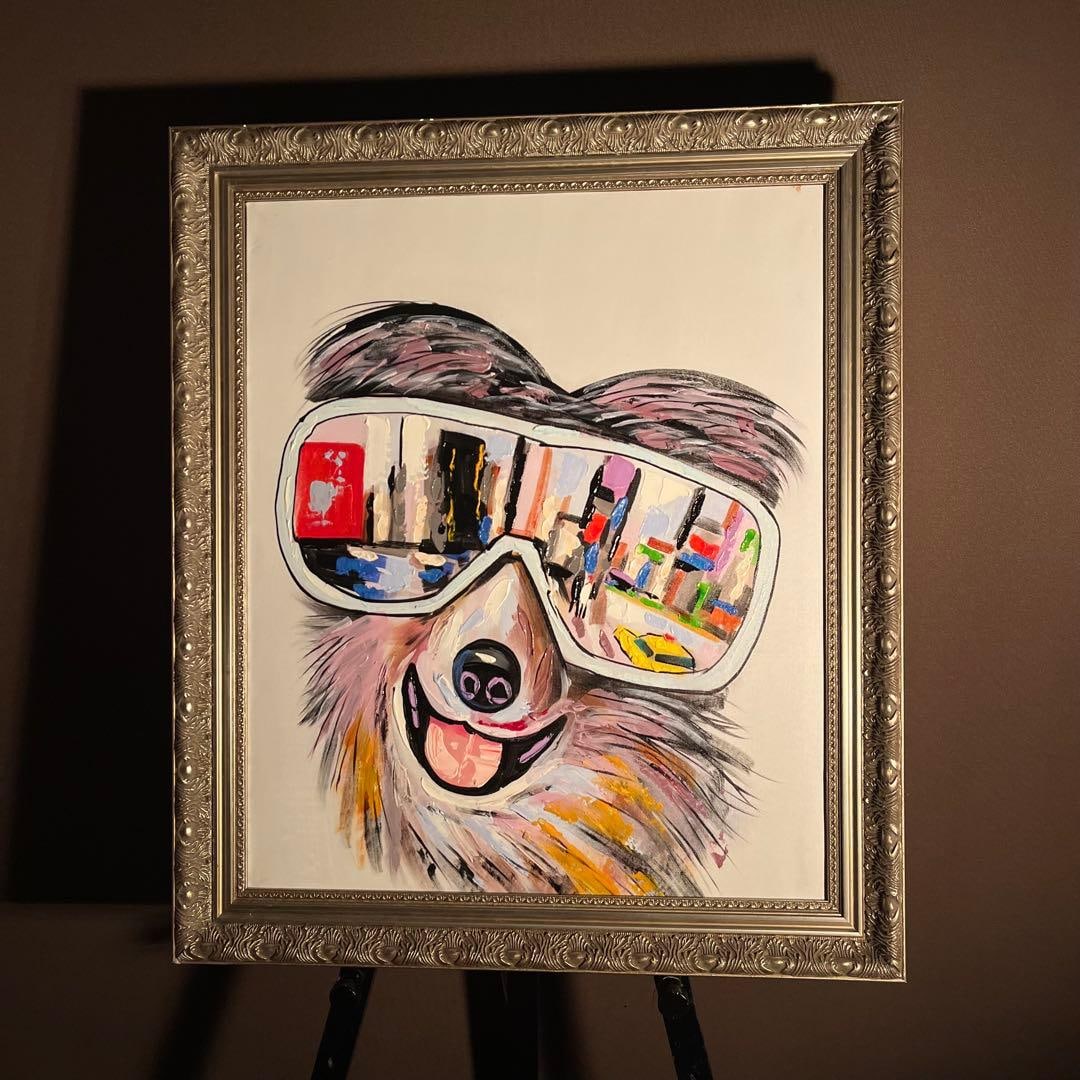 Hand-painted oil painting depicting a dog wearing goggles, an original artwork. (1 of 9)