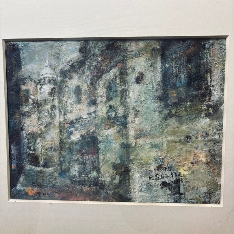 Ayako Higai's oil painting of a town landscape: This is a town landscape oil painting created by a provisional member of the Hitotsui-kai Art Association, Ayako Hekire.