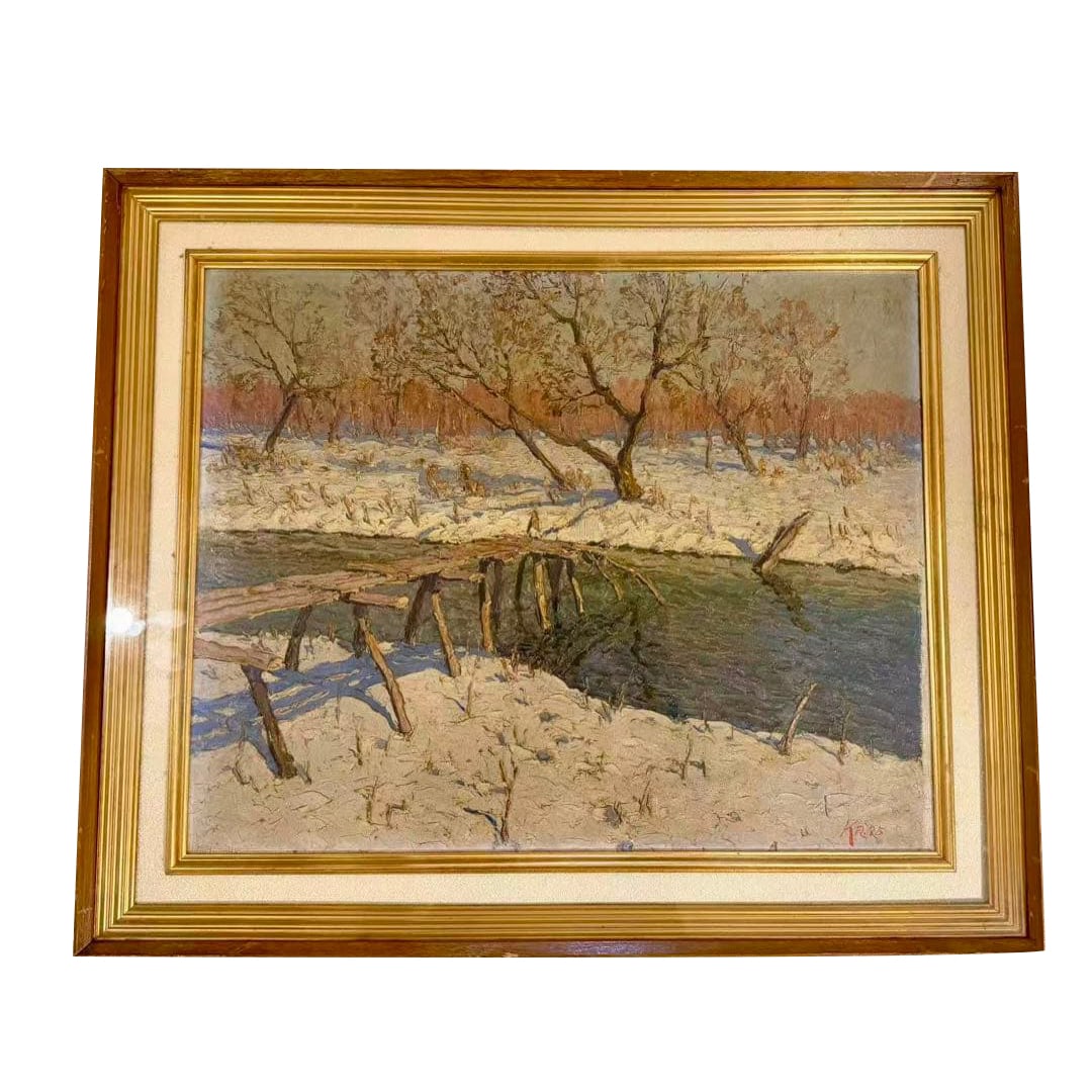 Winter landscape oil painting, snowy scenery. (1 of 5)