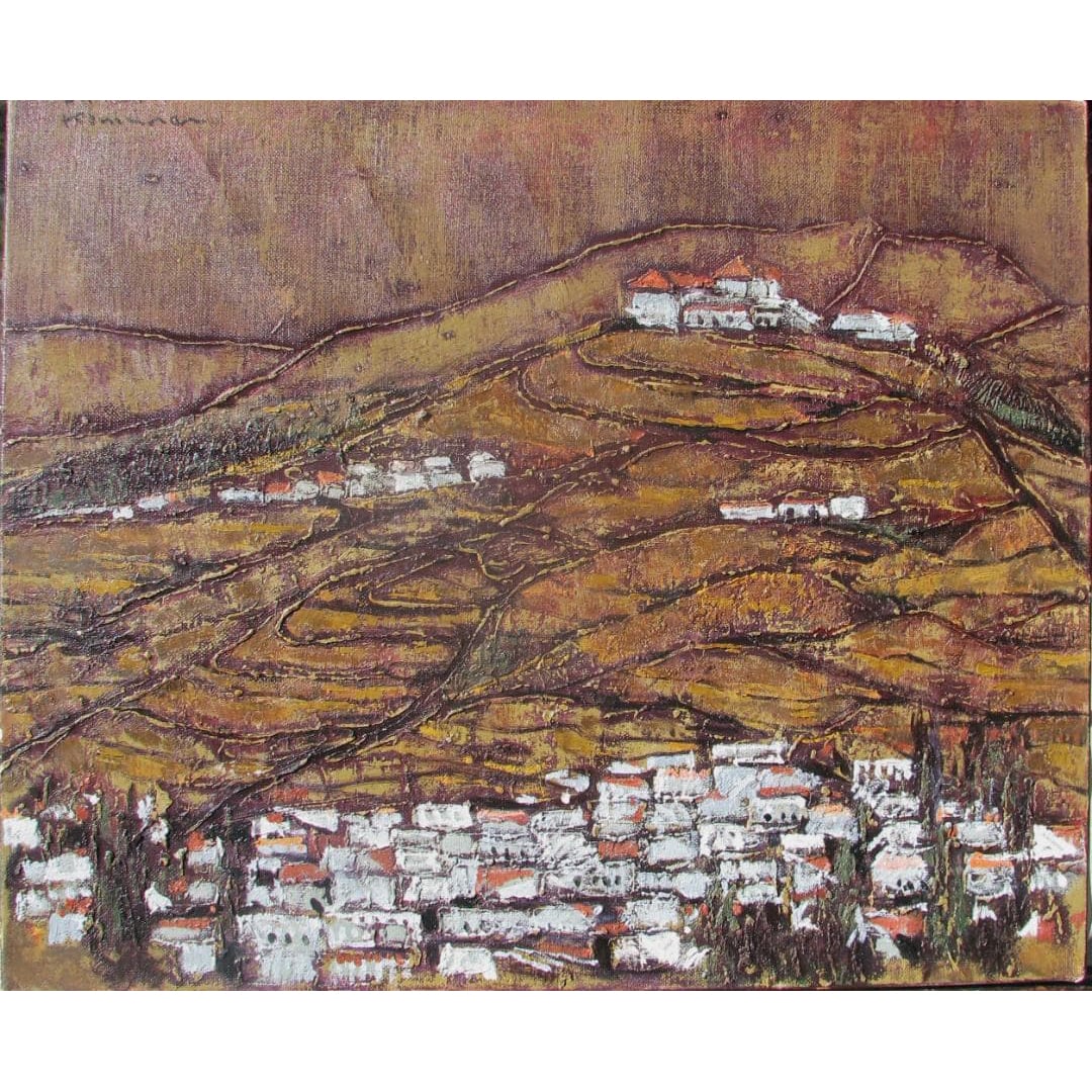 Kimura Jiro, Spain: Ying Shan, oil painting: Kimura Jiro, "Spain: Cherry Mountain", oil painting, size 8, a beautiful and naive picture, a sacred mountain.Kimura Jiro, from Hyogo Prefecture, was born on April 1, 1936 in Hyogo Prefecture. Since h