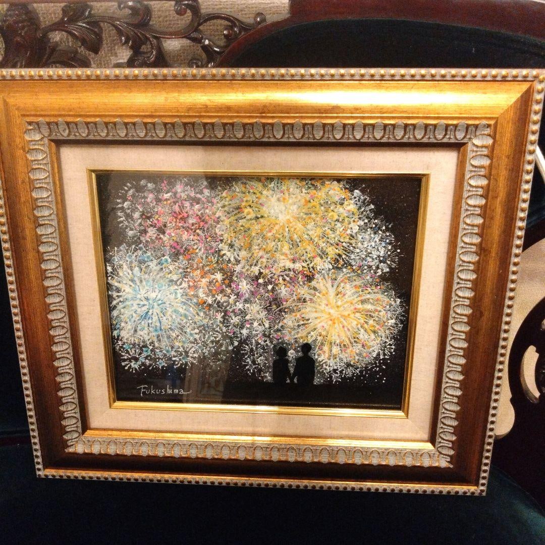 Fikushou Fireworks Acrylic Painting: A delicate acrylic painting with fireworks as the main theme, complemented by a decorative gold frame.Artist's name: FikushouTheme: FireworksFrame color: GoldFrame design: DecorativeInstallation