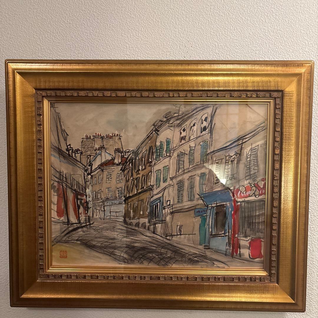 Sketch by Kohyu Kodama, watercolor painting: Parisian street scene: Sketch by Kohoku Kohgyoku, watercolor painting: Parisian street scene