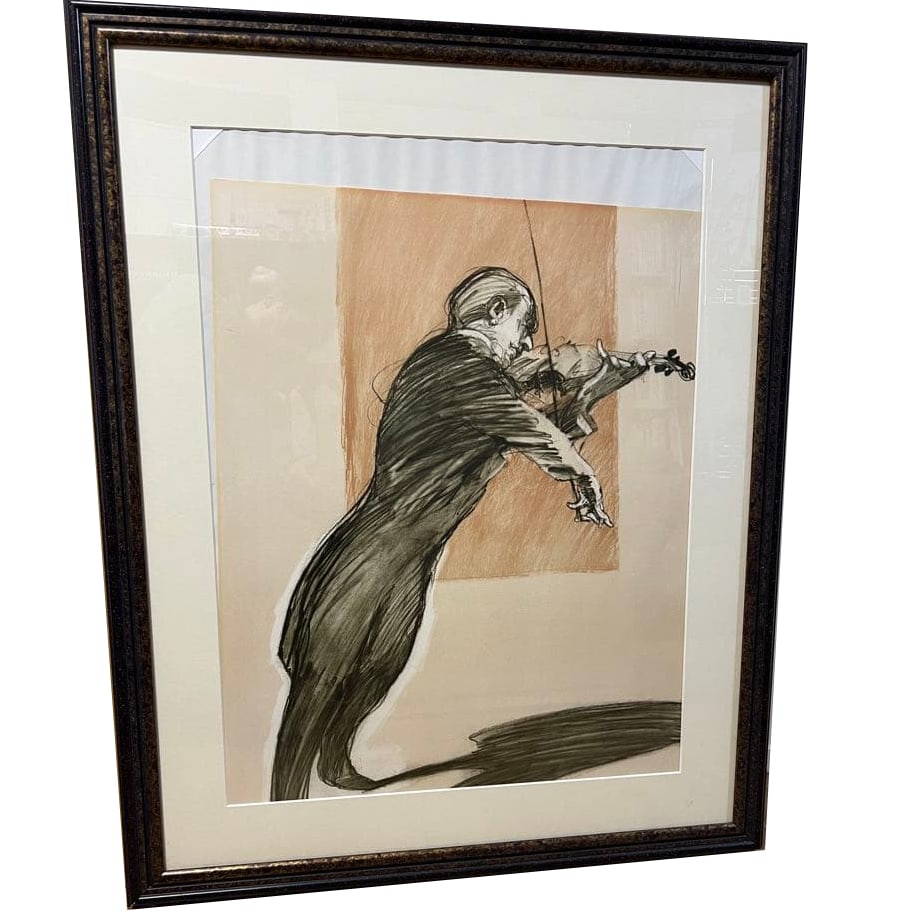 The painting by Wassily Kandinsky: The Violinist Standing Sideways: Wesbashi's painting: Violinist Standing SidewaysThe image size is approximately 73 x 54 cm.The frame size is approximately 79.2 x 97.5 cm.