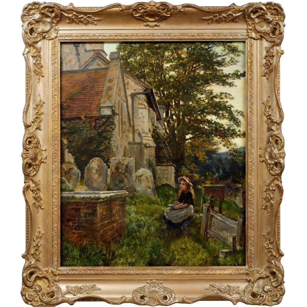 Alfred Dickson, Girl by the Church, oil painting (1 of 11)