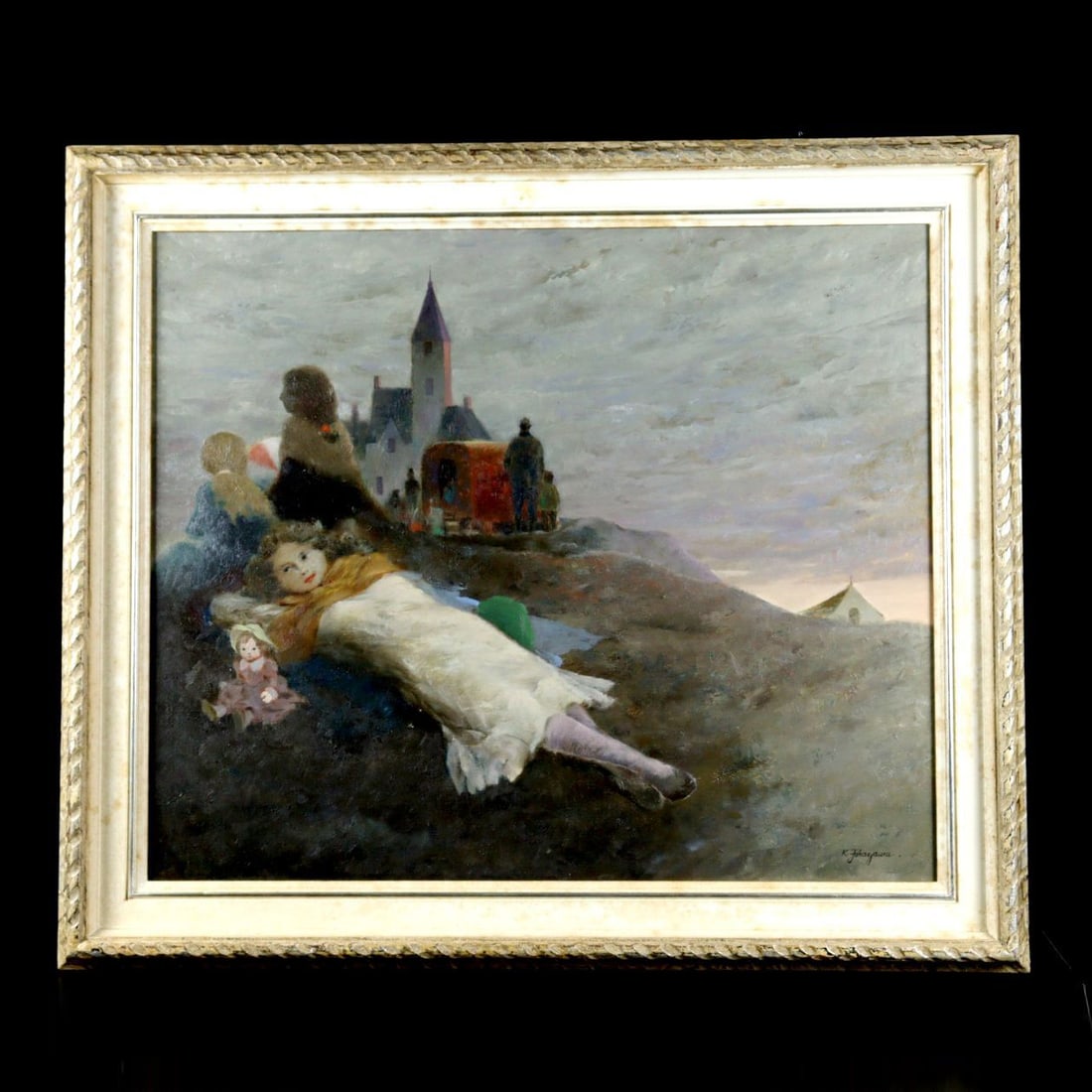 Shinseke Kuniaki - Hill, hand-painted oil painting: Shinseki Kunio's "Hill" hand-painted oil painting, (image dimensions) height: approximately 61 centimeters, width: approximately 73 centimeters(Frame dimensions) height: approximately 74.5 centimeters