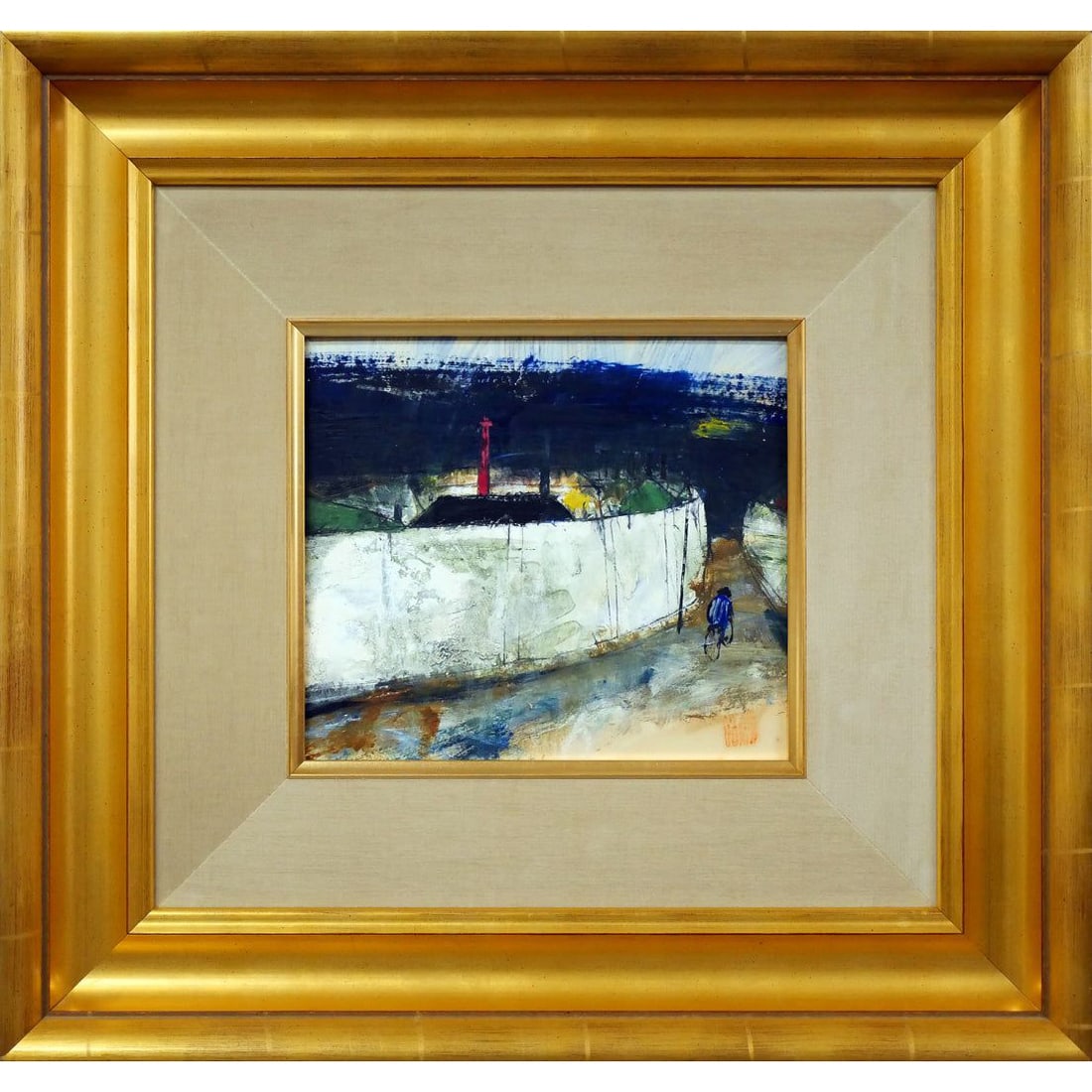 Sadaichi Watanabe, oil painting artwork, with artist's seal: Author: Watanabe SeiichiTitle: A Certain LandscapeTechnique: Oil paintingArtwork dimensions: Color paper (24.2 cm in height x 27.2 cm in width)Frame dimensions: 54 cm (height) x 57 cm (width)Condition