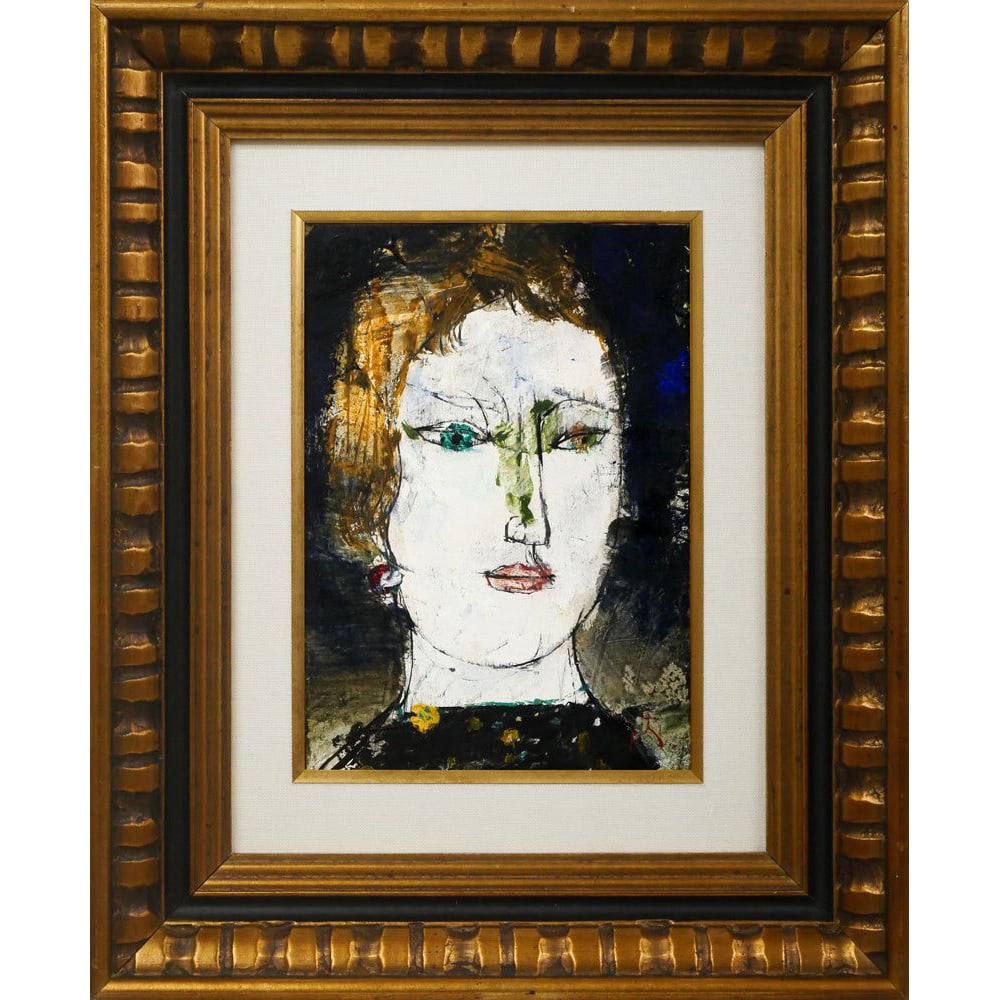 Watanabe Sadakazu, "Woman with Blue Eyes", oil painting: Author: Sadakazu WatanabeTitle: Woman with Blue Eyes[Technique] Oil painting on paperArtwork size: 21.5 cm (height) × 15 cm (width)Frame size: 37.5 cm (height) × 30.5 cm (width)Condition: Good[Autho