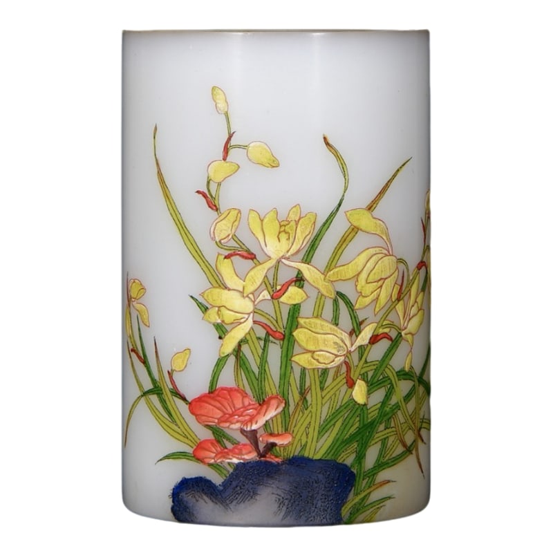 Qing Dynasty Yongzheng Famille-Rose Enamel Floral Glass Pen Holder (1 of 10)