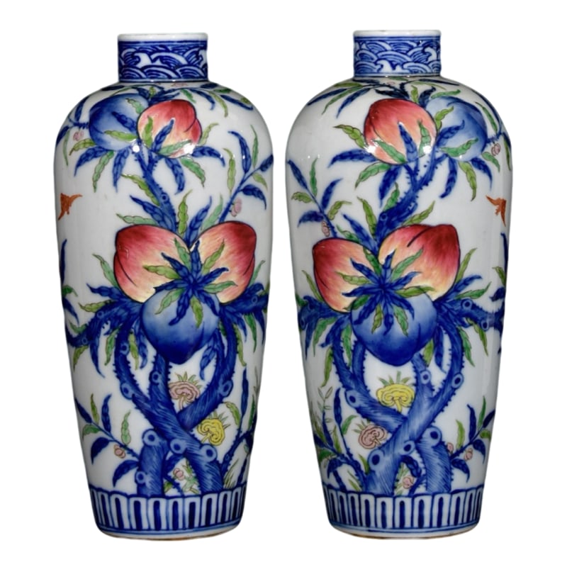 Pair of Qing Dynasty Qianlong blue and white enamel plum vases (1 of 10)