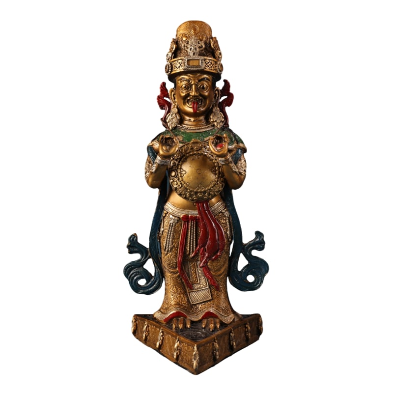 A statue of the Tibetan painted Zaxi Lhamo Buddha.: A finely crafted and exquisitely sculpted, painted, and gilded copper high relief statue of the Tibetan deity Zaxi Lhamo Buddha. Weighs 1200 grams, 30 centimeters in height, and 12 centimeters in widt