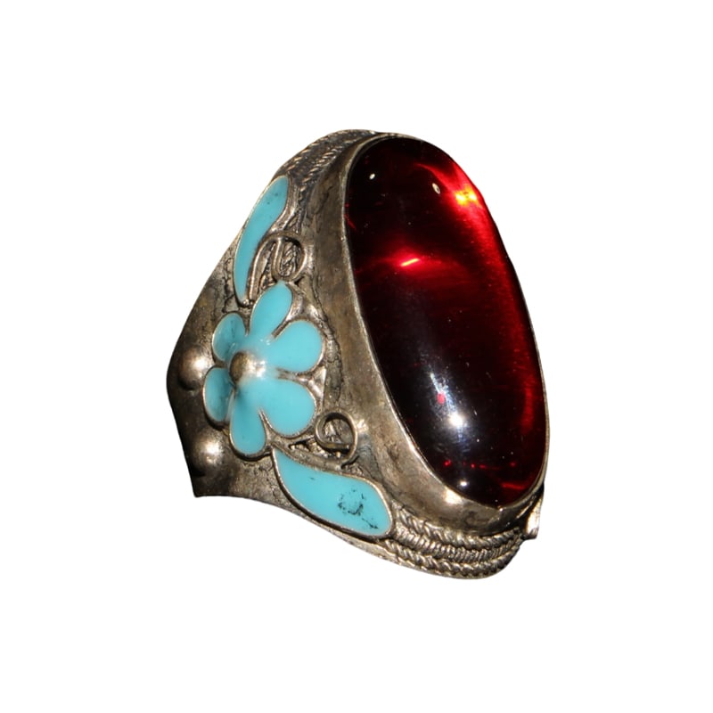 CloisonnE inlaid gemstone rectangular face ring (1 of 10)