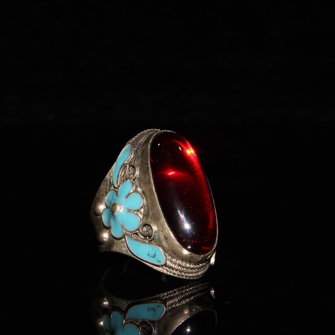 CloisonnE inlaid gemstone rectangular face ring - 2