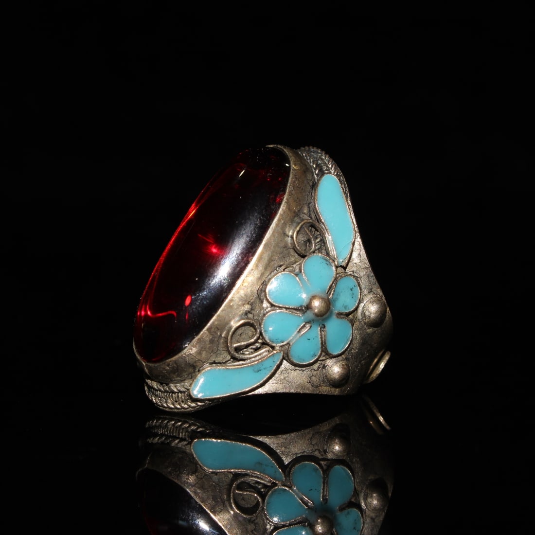 CloisonnE inlaid gemstone rectangular face ring - 3