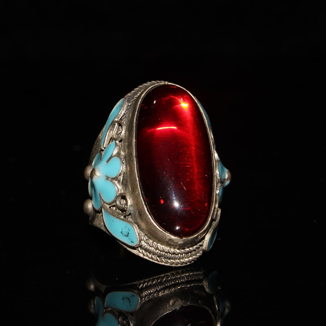 CloisonnE inlaid gemstone rectangular face ring - 5