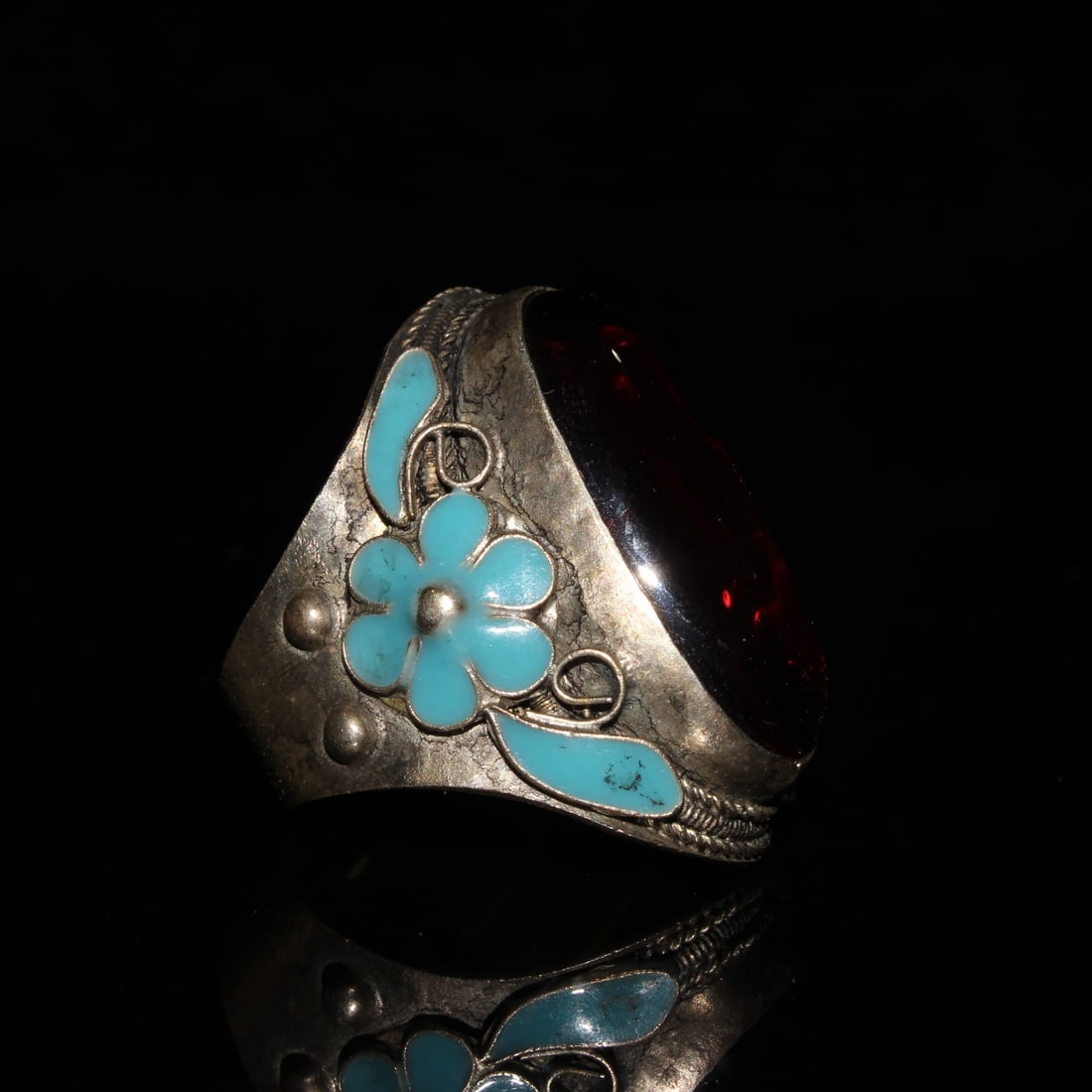 CloisonnE inlaid gemstone rectangular face ring - 6