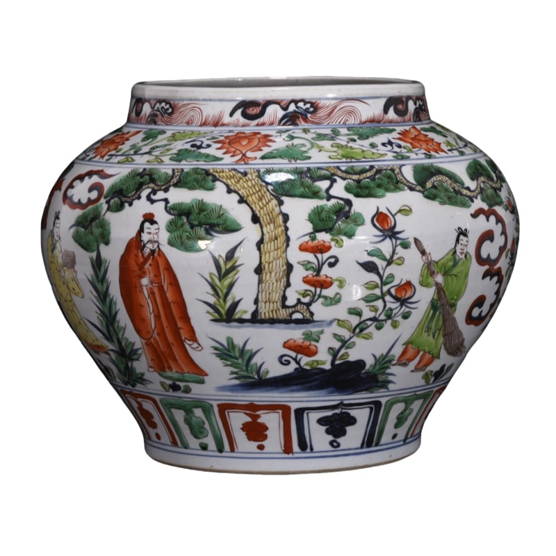 Blue and white porcelain jar with colored figures and stories (1 of 10)