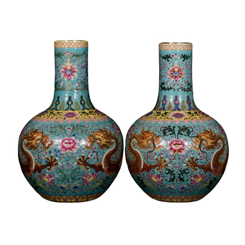 A pair of Qing Dynasty Qianlong cloisonnE dragon pattern celestial globe vases. (1 of 10)
