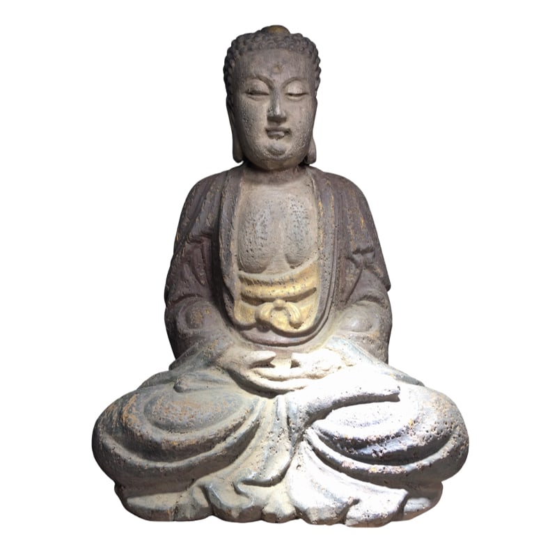 Wooden Buddha statue ornament: Antique Tibetan wooden Buddha ornament, 45 centimeters in height, 31 centimeters in width, weighing 2750 grams.